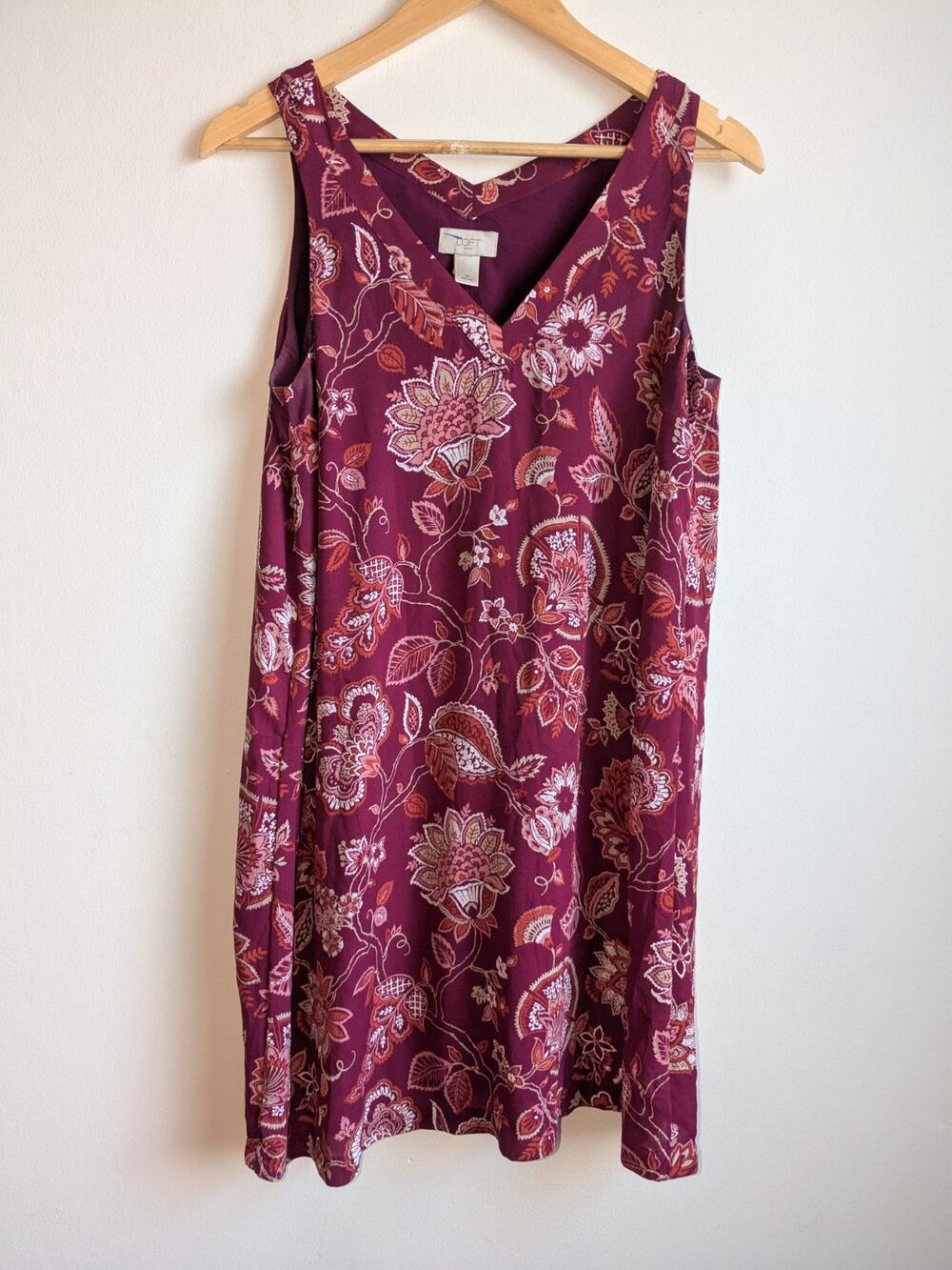 Loft Shift Dress Paisleu Paisley Floral V Neck Sleeveless Chiffon BOHO Lined S M
